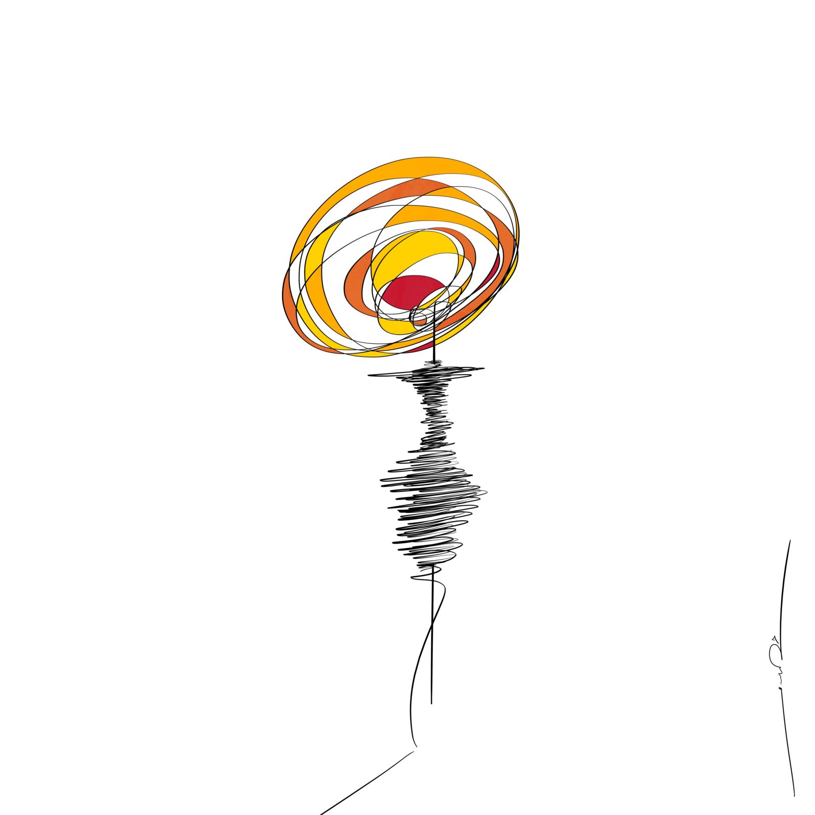 abstract drawing of girl walking away