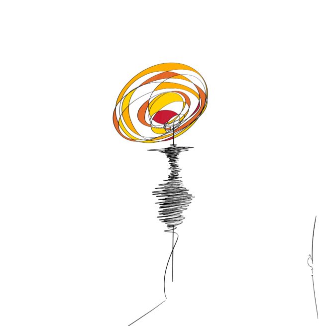 abstract drawing of girl walking away